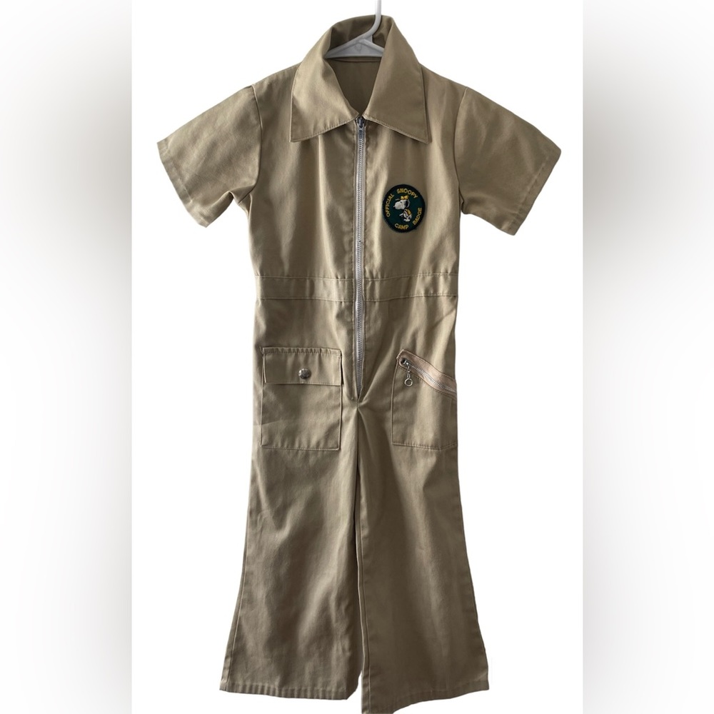 Vtg 1958 Snoopy United Feature Syndicate Khaki Coverall Jumpsuit Camp Badge Kids